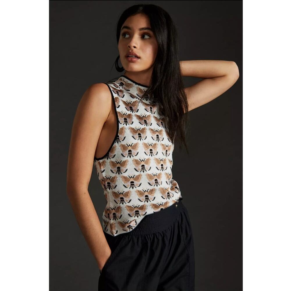 Sarah Gordon for Anthropologie Maria Moth Mock Neck Sweater Tank Size S